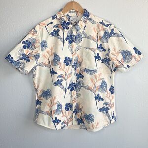 Split Mens Size XL Slim Fit Floral Button Up Shirt Short Sleeve Hawaiian